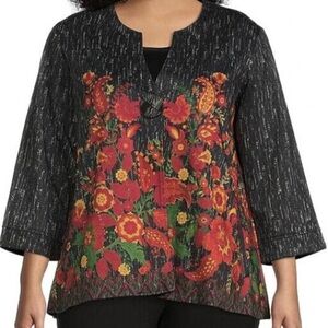 Elegant Black and Red Floral Women's Blouse